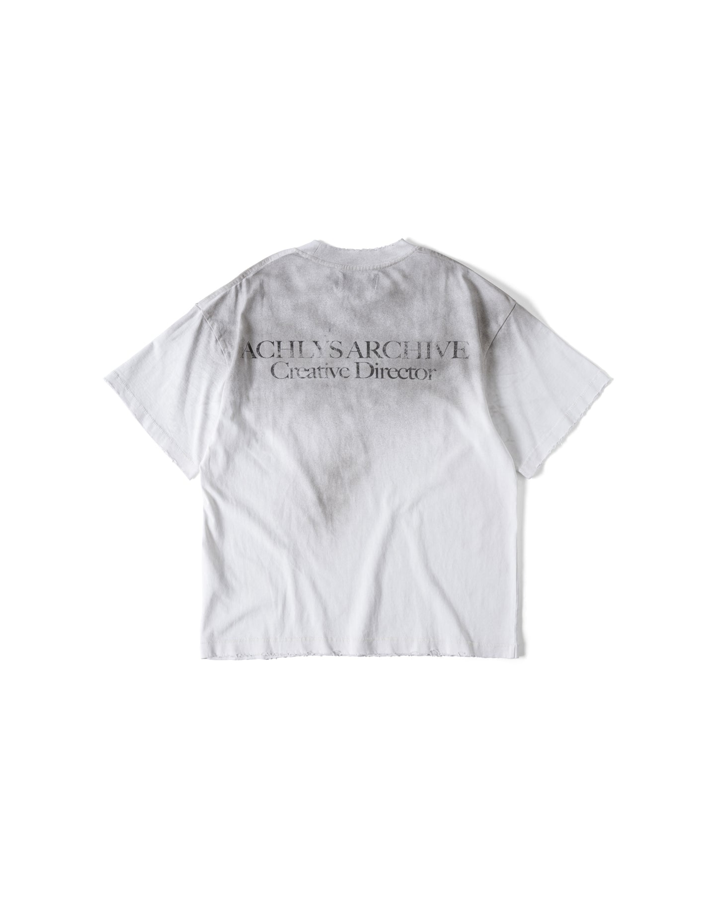 White t-shirt with text on the back on a white background