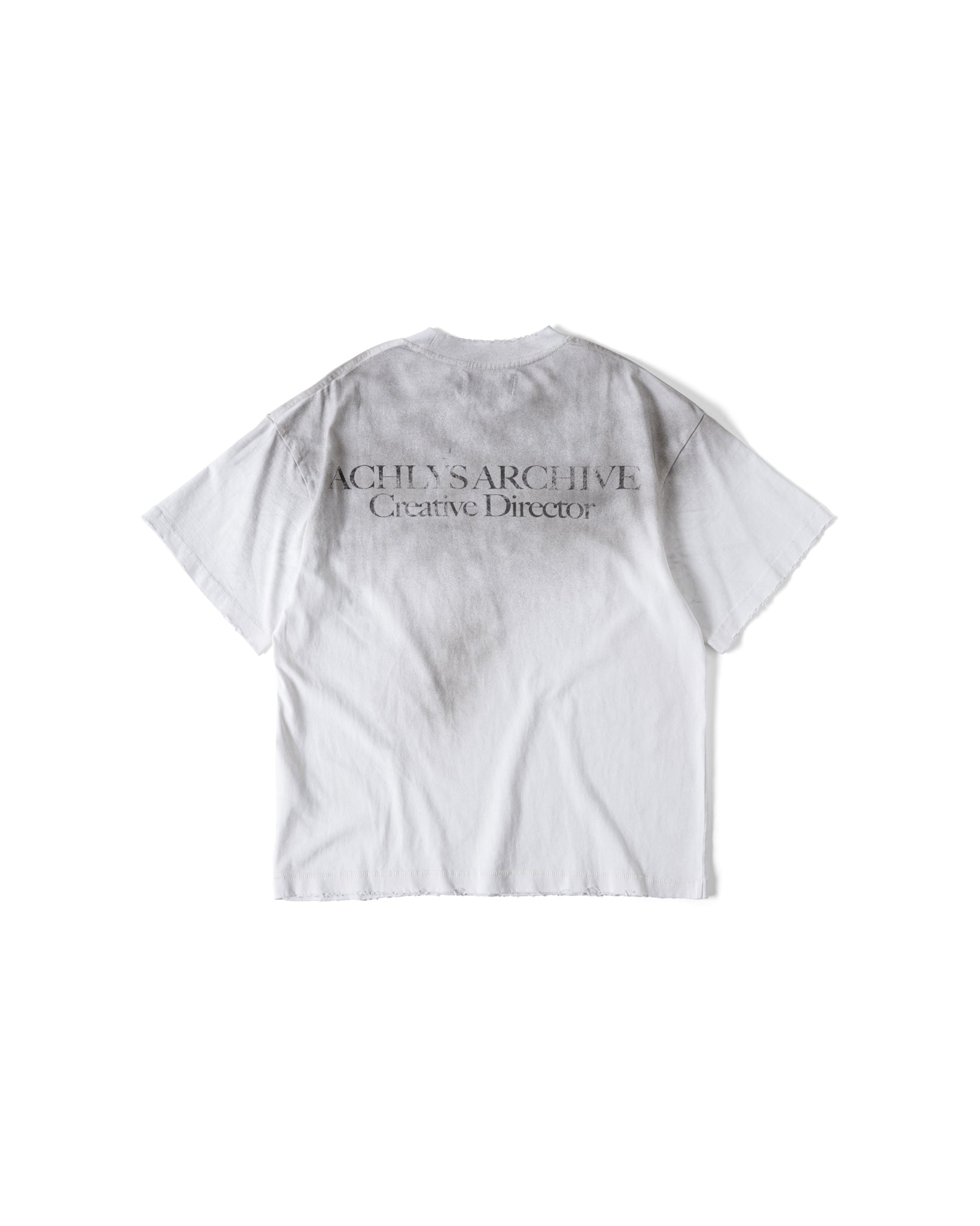 White t-shirt with text on the back on a white background