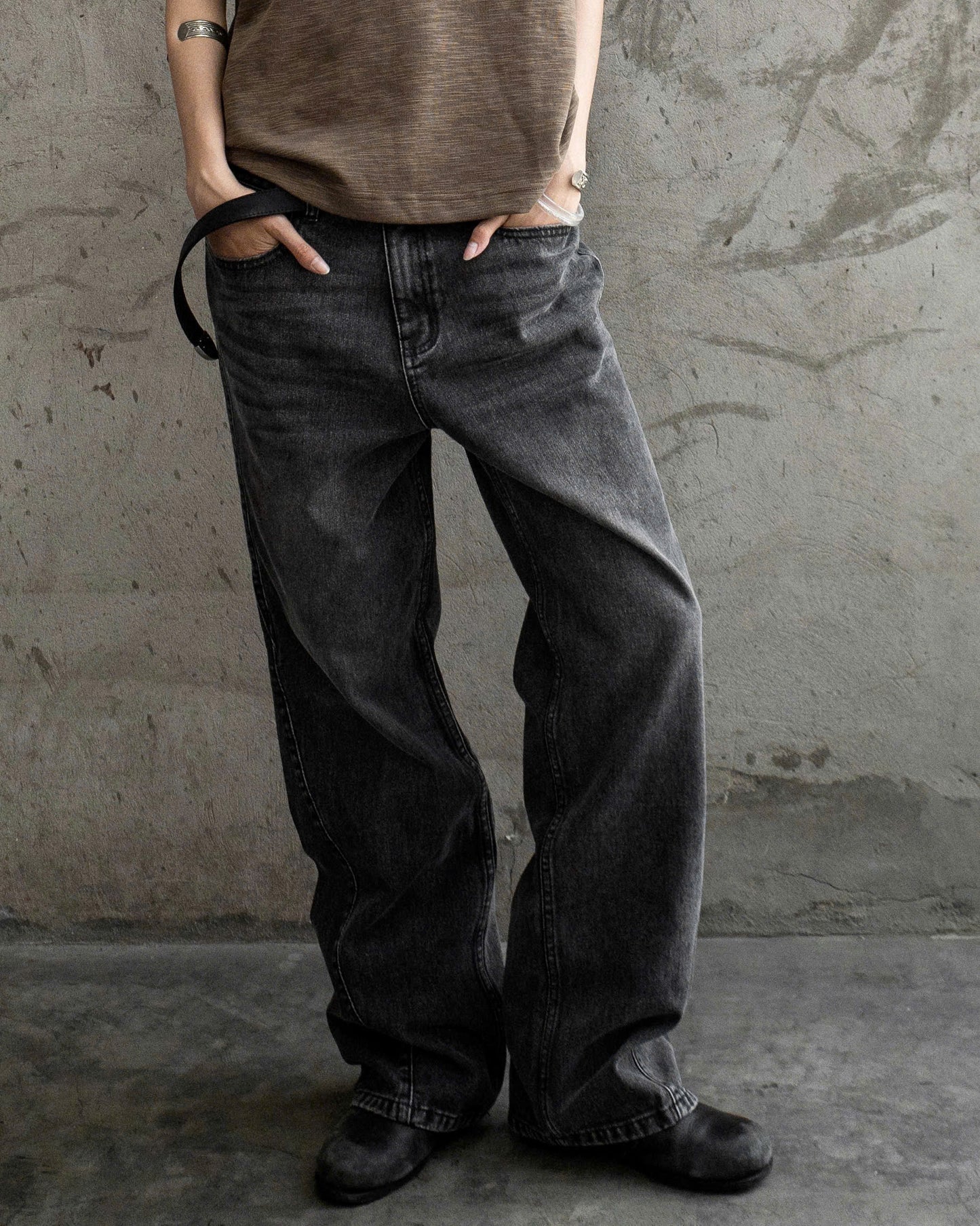KMC Washed Gray Straight Jeans